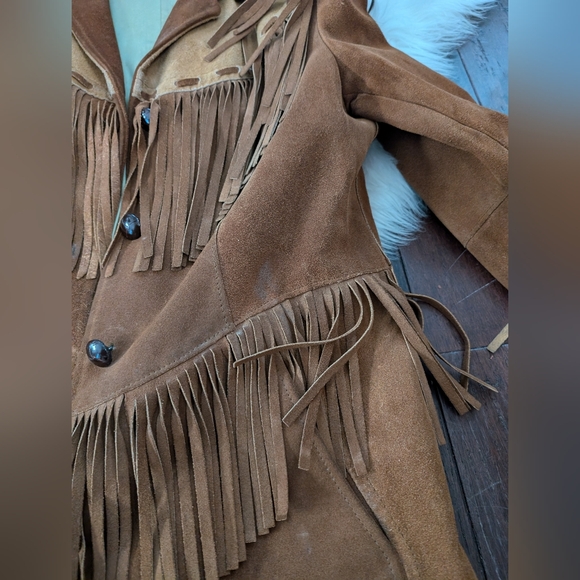 Pioneer Wear Vintage Suede Leather Fringe Jacket Size 16 Cowboy Cowgirl Western - Picture 7 of 11